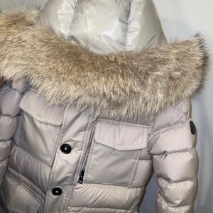 Authentic Moncler Beige Puffer Jacket with Fur Trim